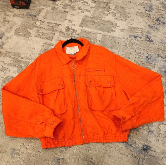 Anthropologie Cartonnier Orange Jaquard Full Zip Eisenhower Jacket Large - Picture 7 of 17